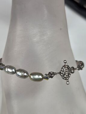 tahitian baroque grey luster pearl bracelet 7in sterling silver toggle clasp